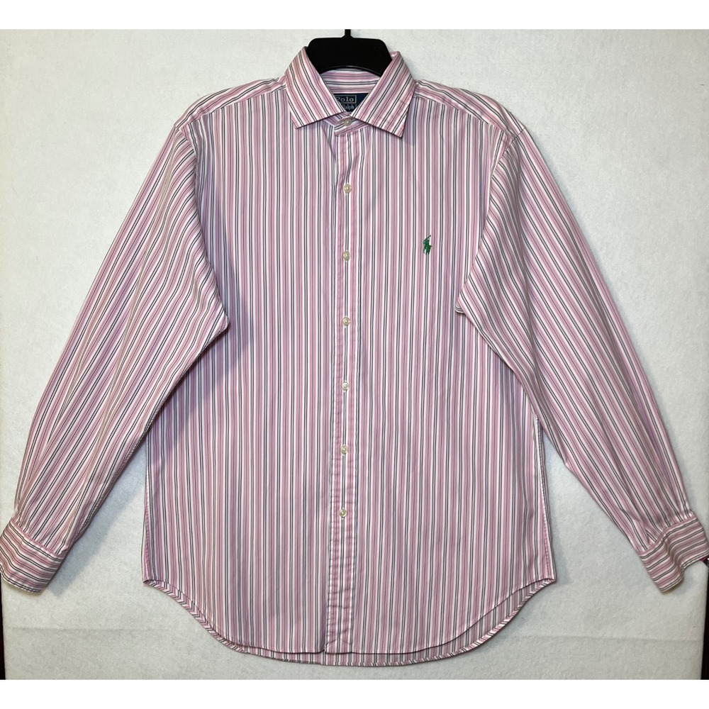 Polo Ralph Lauren Stanton Classic Fit Pink Green Stripe Y2K Preppy Shirt Men M